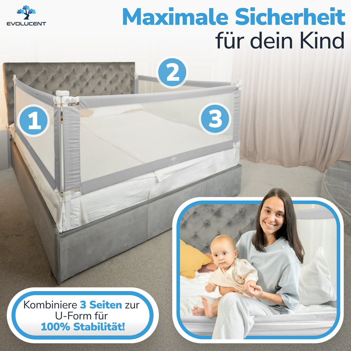 Drei Bettgitter für drei Bettseiten