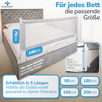 Premium Bettgitter 140 cm lang, bis 30 cm Matratzenhöhe