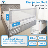 Premium Bettgitter 90 cm lang, bis 30 cm Matratzenhöhe