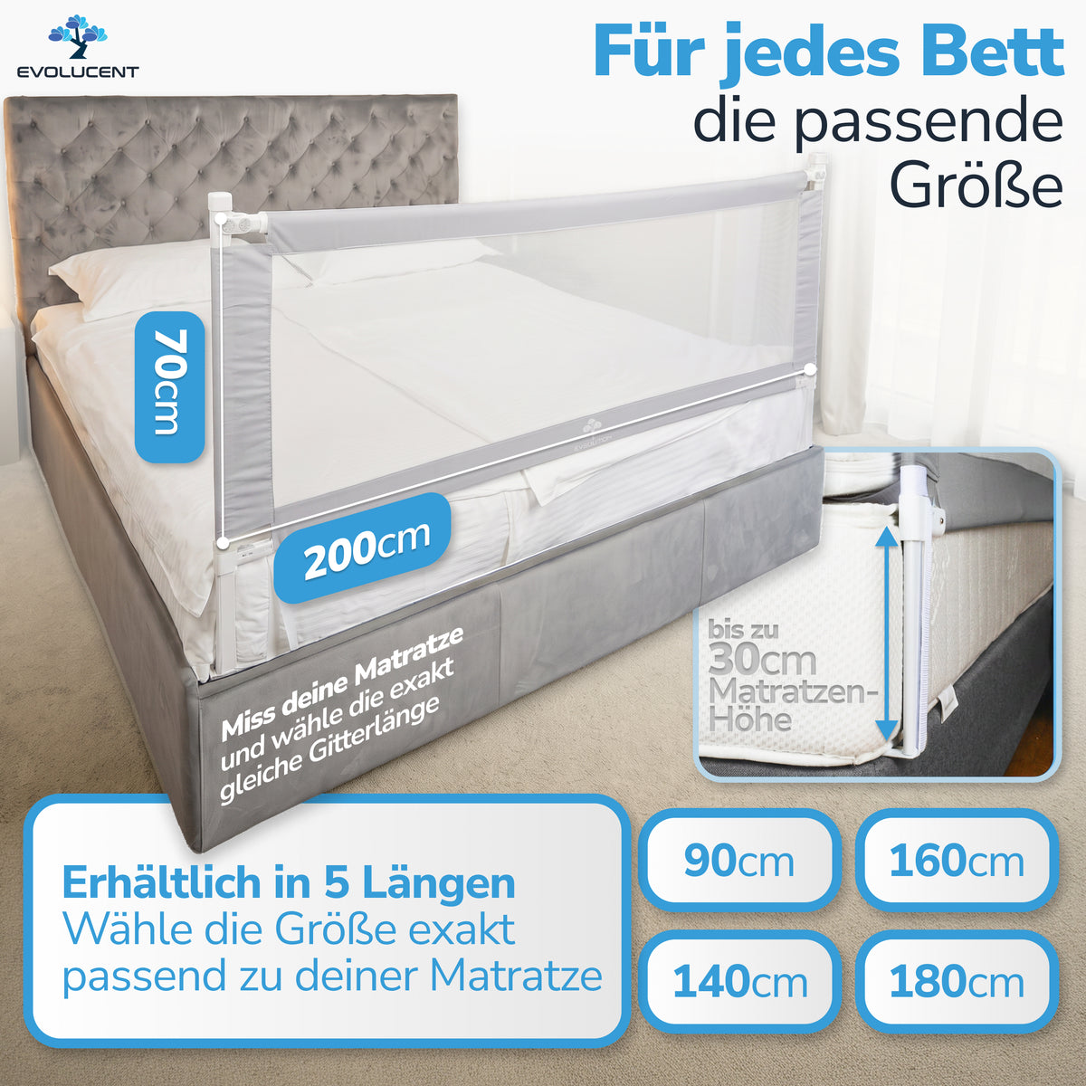 Premium Bettgitter in 5 Längen von 90 bis 200 cm