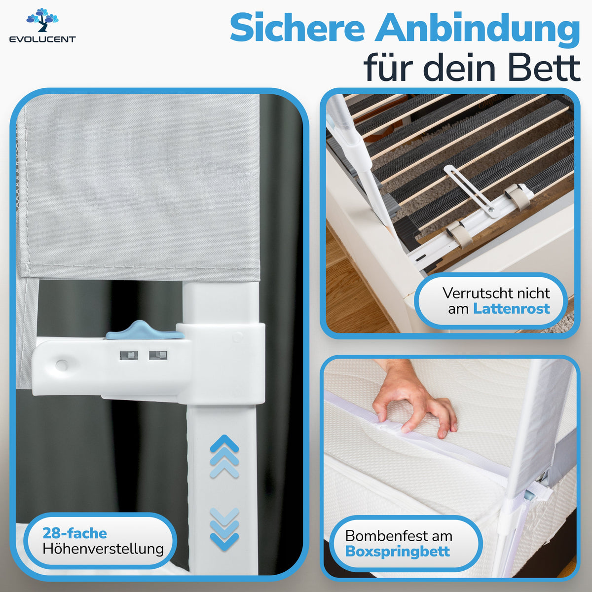 Anbindung am Lattenrost und am Boxspringbett