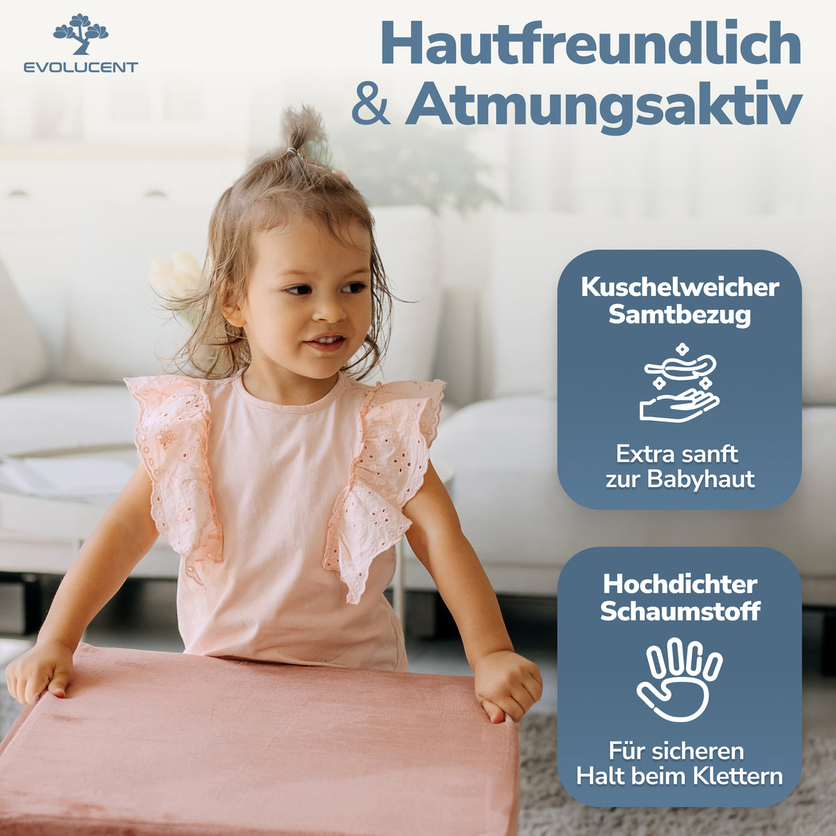Kuschelweicher Samtbezug der Schaumstoff Bausteine
