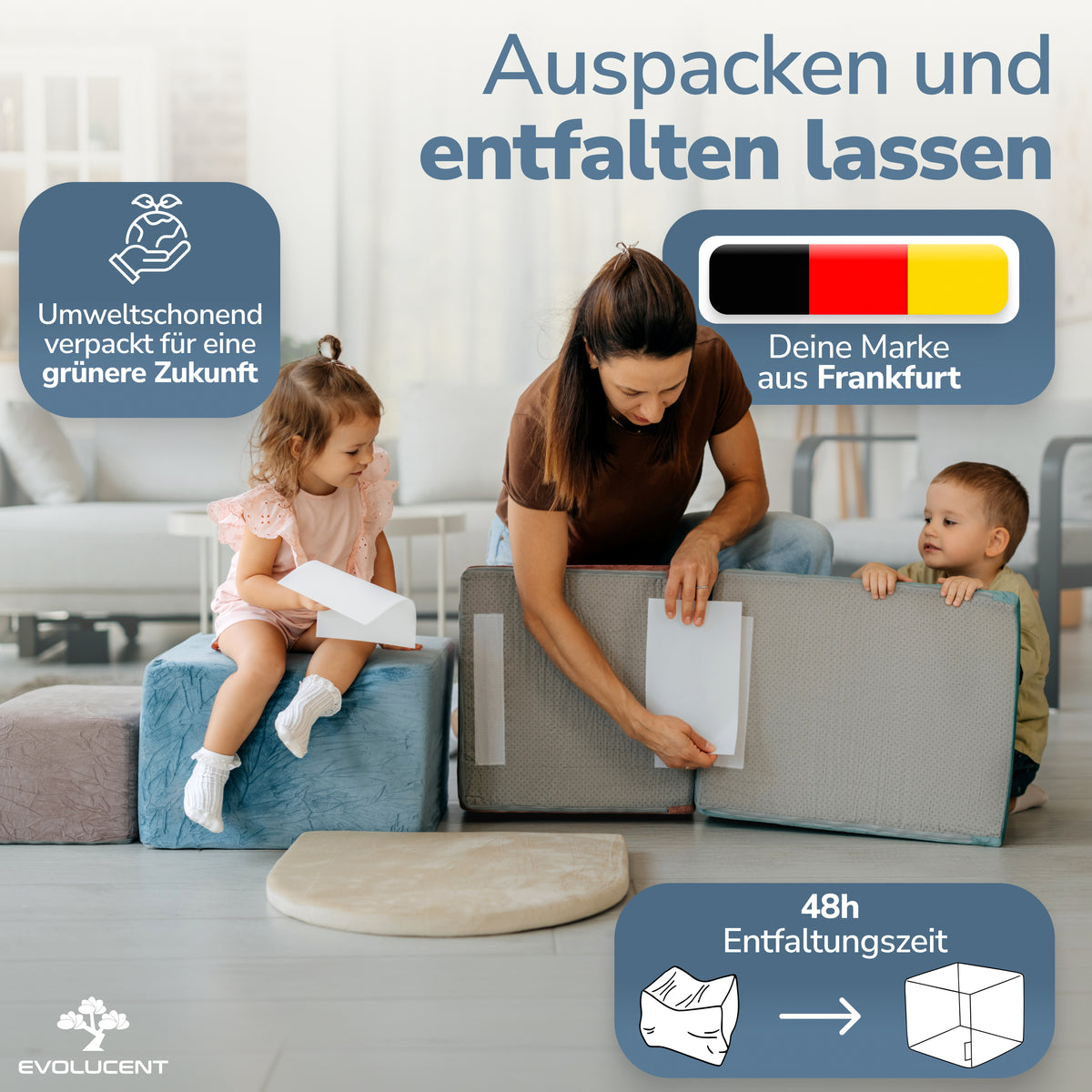 Schaumstoff Bausteine auspacken und entfalten lassen